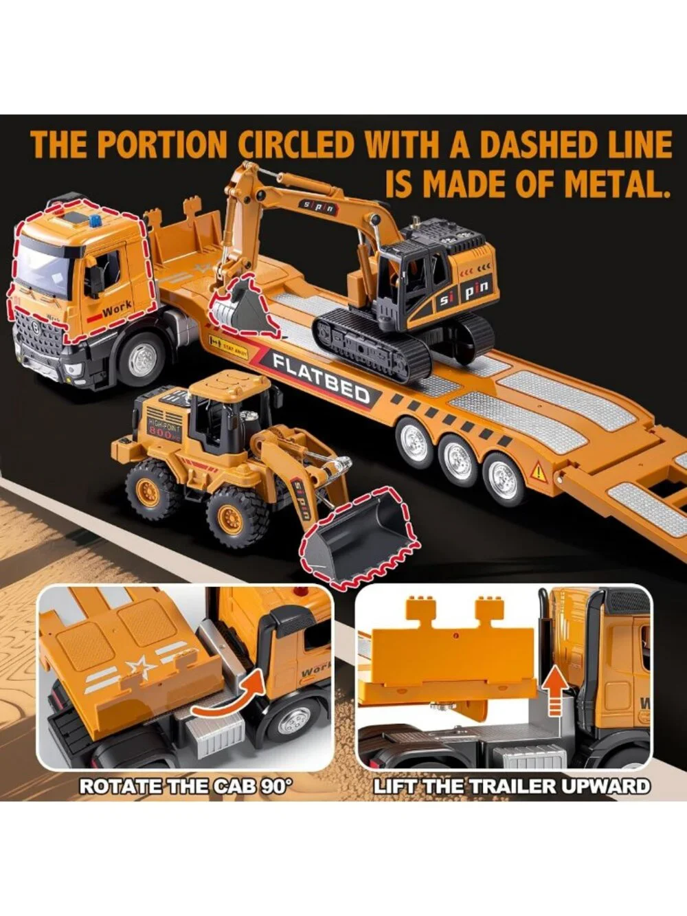 Kids Construction Toy Set - Metal Trucks, Excavator & Bulldozer Playset